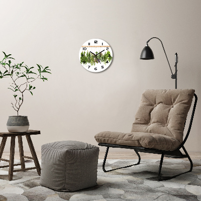 Orologio da parete rotondo con decorazione a motivo di erbe aromatiche su fondo chiaro