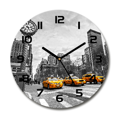 Orologio rotondo in vetro con motivo a taxi di New York