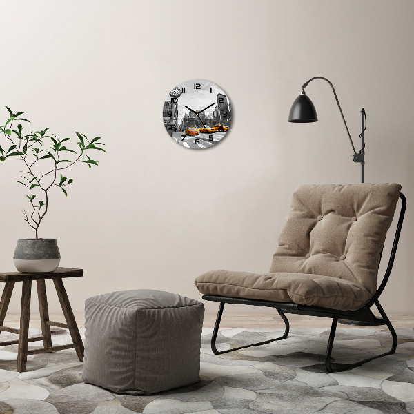 Orologio rotondo in vetro con motivo a taxi di New York