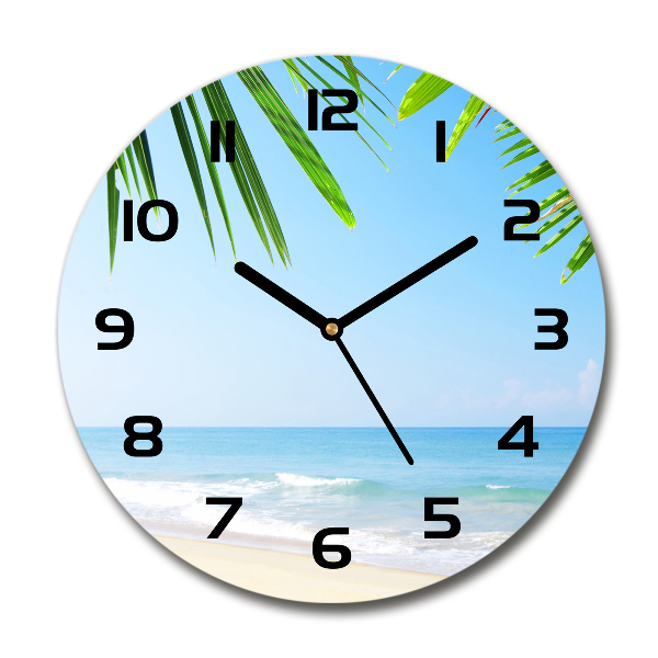 Orologio rotondo in vetro con motivo spiaggia tropicale