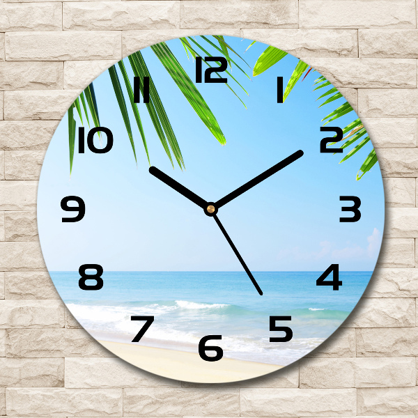 Orologio rotondo in vetro con motivo spiaggia tropicale
