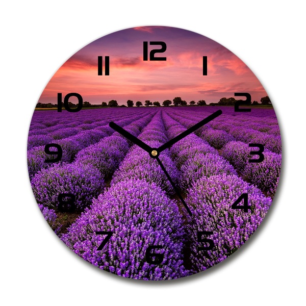 Orologio rotondo in vetro con motivo campo di lavanda
