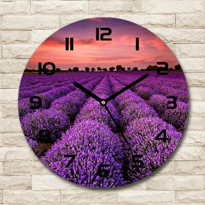 Orologio rotondo in vetro con motivo campo di lavanda