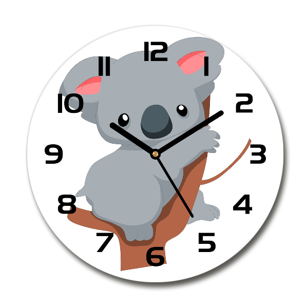 Orologio rotondo in vetro con decorazione di un koala su un albero