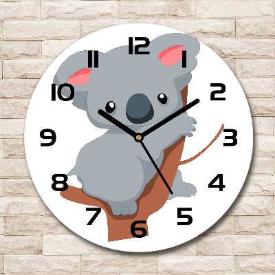 Orologio rotondo in vetro con decorazione di un koala su un albero