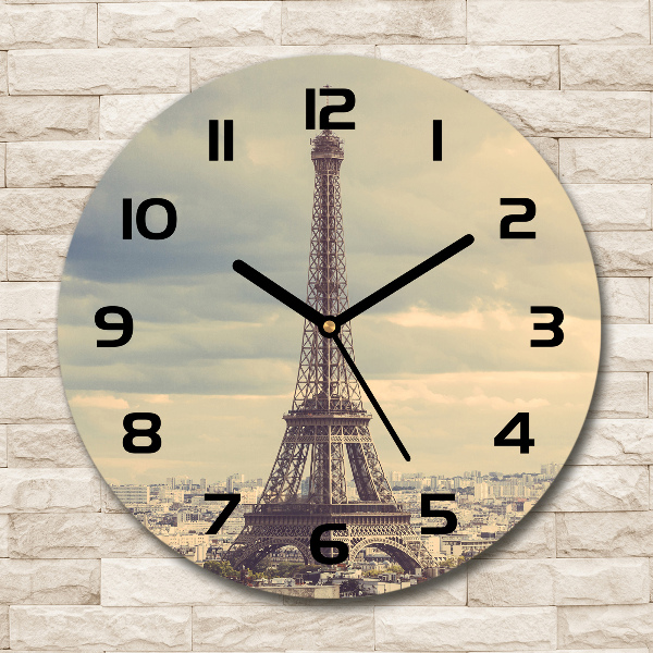 Orologio rotondo in vetro con decorazione della Torre Eiffel di Parigi