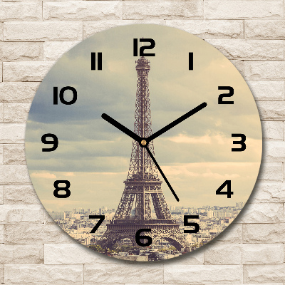 Orologio rotondo in vetro con decorazione della Torre Eiffel di Parigi