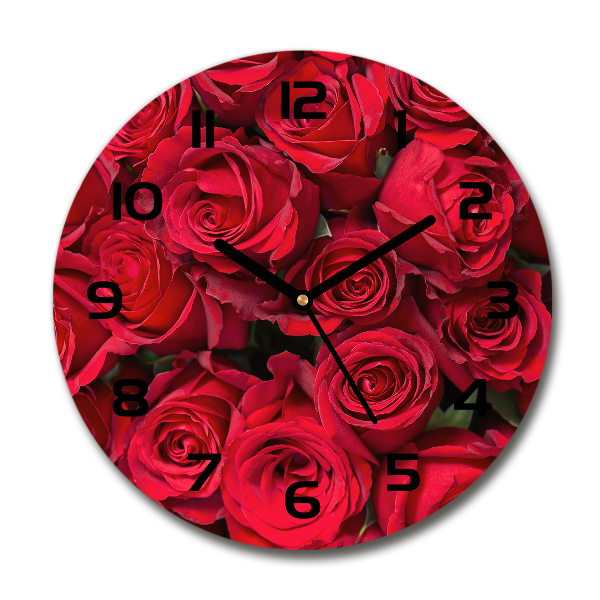 Orologio rotondo in vetro con decorazione di rose rosse