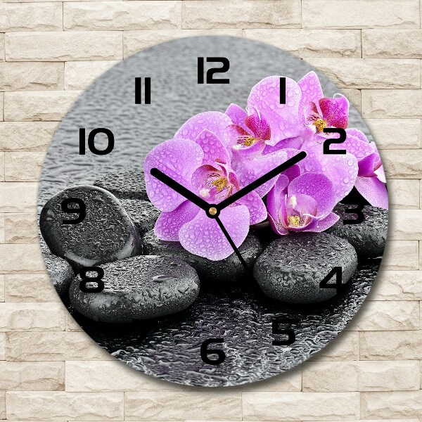 Orologio rotondo in vetro con motivi a pietre orchidea