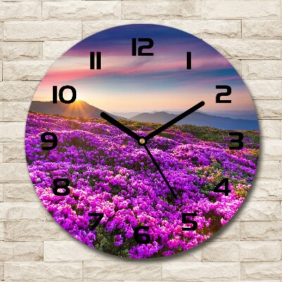 Orologio rotondo in vetro con motivo di fiori di montagna