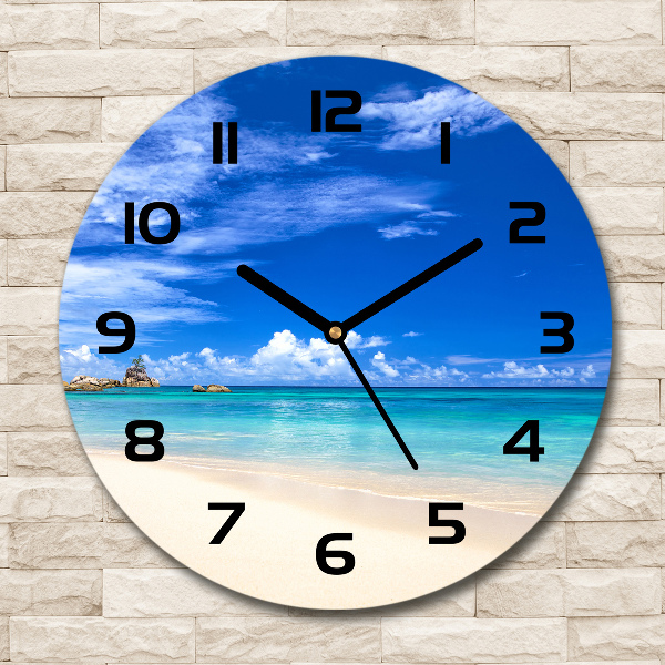 Orologio rotondo in vetro con motivo spiaggia tropicale
