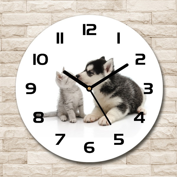 Orologio da parete rotondo con decorazione con motivo cane e gatto