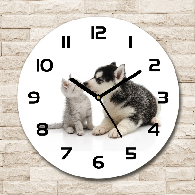 Orologio da parete rotondo con decorazione con motivo cane e gatto