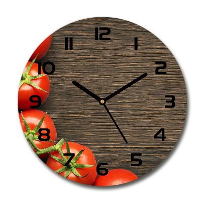 Orologio rotondo in vetro con stampa di pomodori su sfondo effetto legno