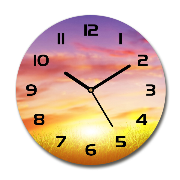 Orologio rotondo in vetro con motivo Tramonto