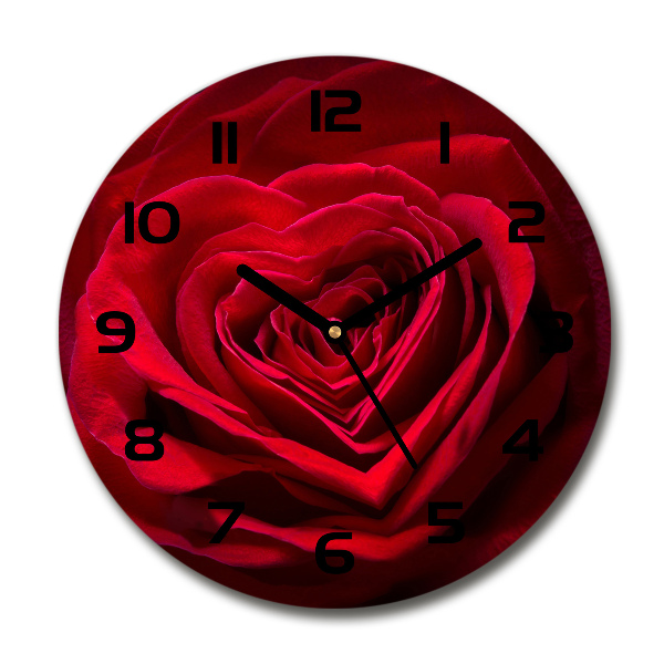 Orologio rotondo in vetro con motivo a cuore di rosa rossa