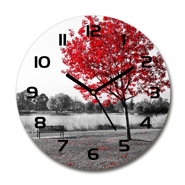 Orologio rotondo in vetro con motivo di albero rosso