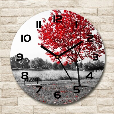 Orologio rotondo in vetro con motivo di albero rosso