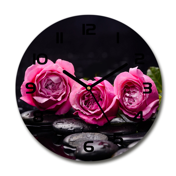 Orologio rotondo in vetro con motivo di rose rosa
