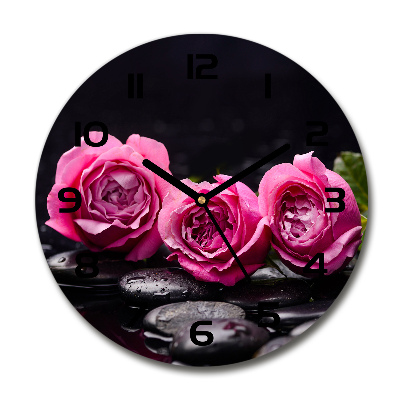 Orologio rotondo in vetro con motivo di rose rosa