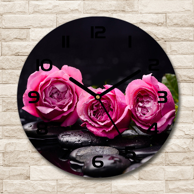 Orologio rotondo in vetro con motivo di rose rosa