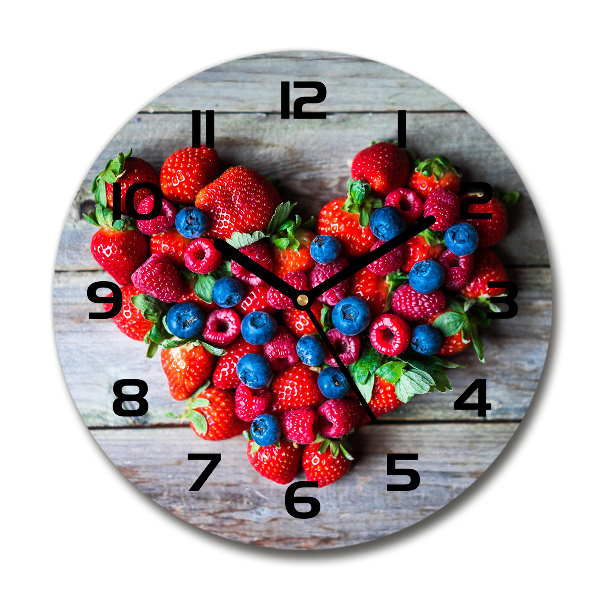 Orologio rotondo in vetro con motivo a cuore e decorazione a tema frutta