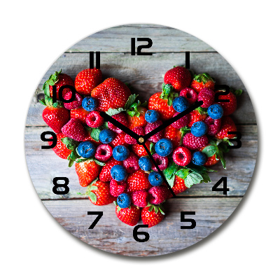 Orologio rotondo in vetro con motivo a cuore e decorazione a tema frutta