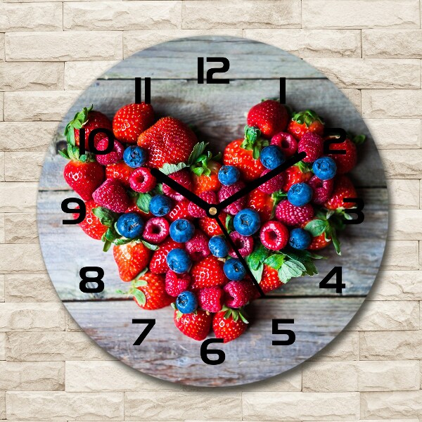 Orologio rotondo in vetro con motivo a cuore e decorazione a tema frutta
