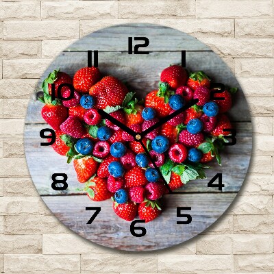 Orologio rotondo in vetro con motivo a cuore e decorazione a tema frutta