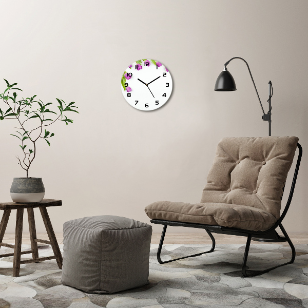 Orologio da parete rotondo con decorazione di tulipani viola