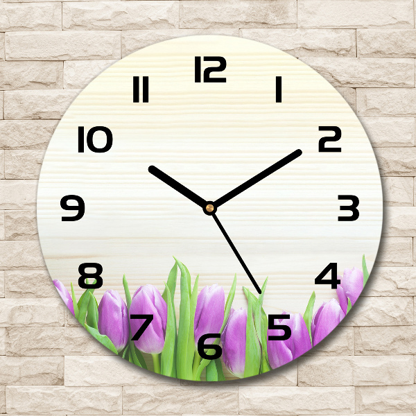 Orologio rotondo con motivo di tulipani viola