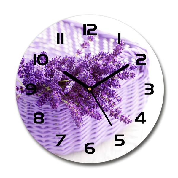 Orologio rotondo in vetro con motivo di lavanda in un cestino
