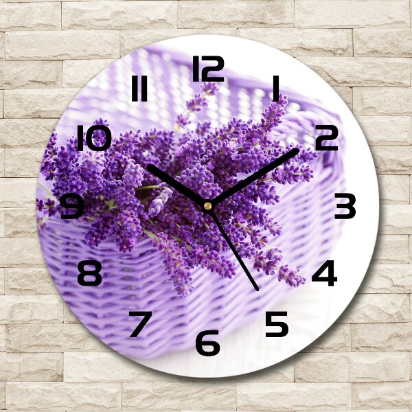 Orologio rotondo in vetro con motivo di lavanda in un cestino