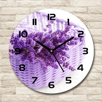 Orologio rotondo in vetro con motivo di lavanda in un cestino