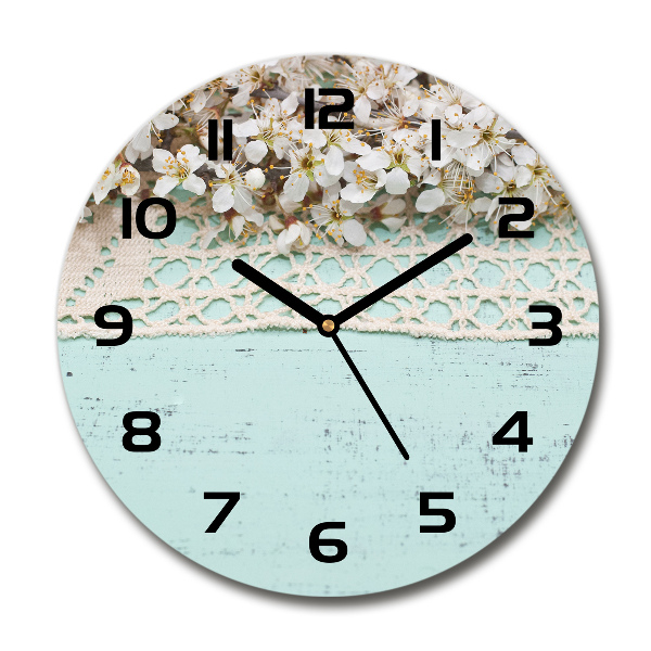 Orologio rotondo in vetro con motivo di fiori di ciliegio