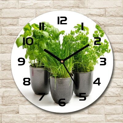 Orologio rotondo con motivo di erbe aromatiche in vaso