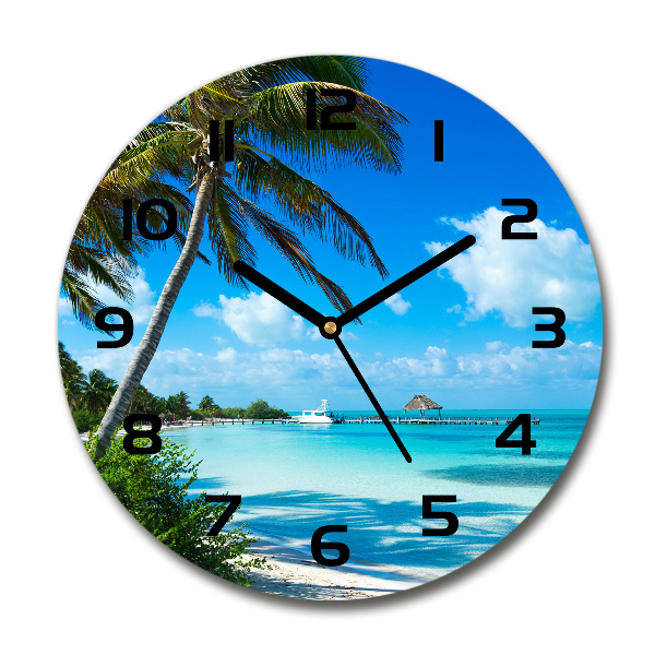 Orologio rotondo in vetro con quadrante a tema spiaggia tropicale