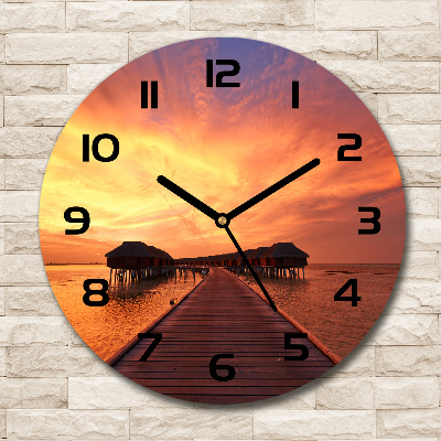 Orologio rotondo in vetro con motivo Bungalow alle Maldive