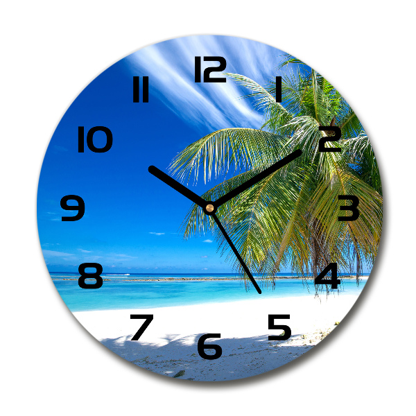 Orologio rotondo in vetro con motivo spiaggia tropicale