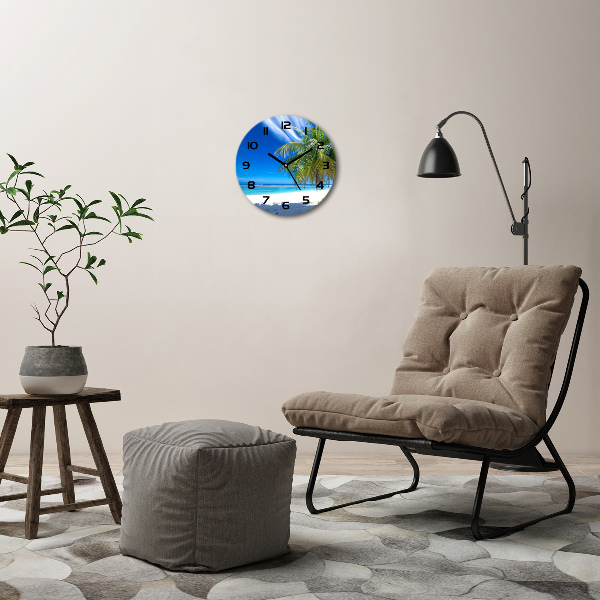 Orologio rotondo in vetro con motivo spiaggia tropicale