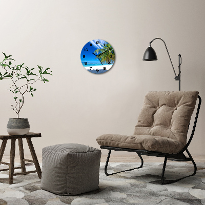 Orologio rotondo in vetro con motivo spiaggia tropicale