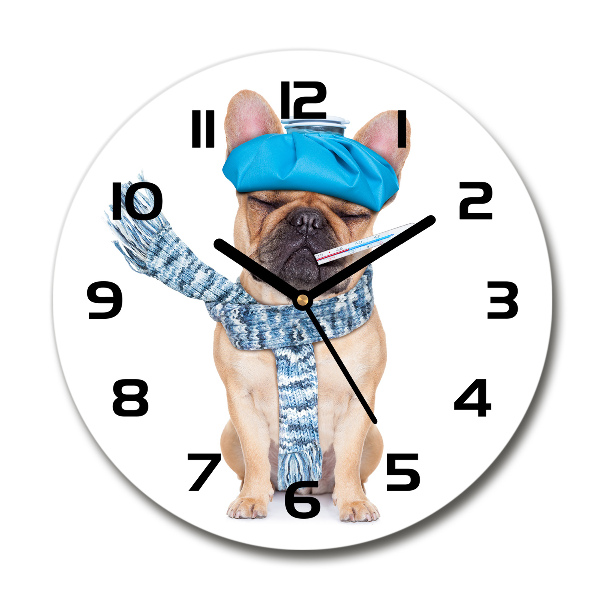 Orologio rotondo in vetro con motivo di cane malato