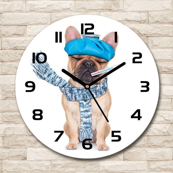 Orologio rotondo in vetro con motivo di cane malato