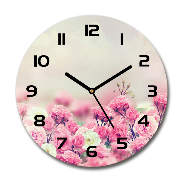 Orologio rotondo in vetro con motivo di fiori di rosa selvatica