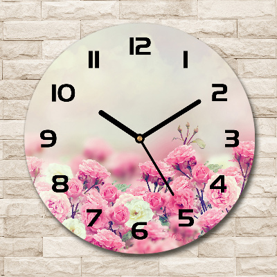 Orologio rotondo in vetro con motivo di fiori di rosa selvatica