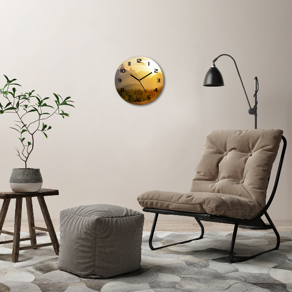 Orologio rotondo con motivo 'Tramonto sulle montagne'