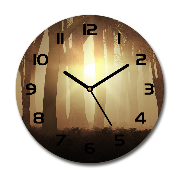 Orologio rotondo in vetro con motivo Nebbia nella foresta