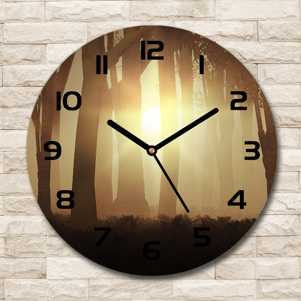 Orologio rotondo in vetro con motivo Nebbia nella foresta