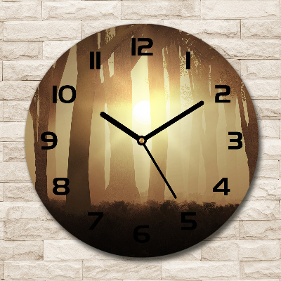Orologio rotondo in vetro con motivo Nebbia nella foresta