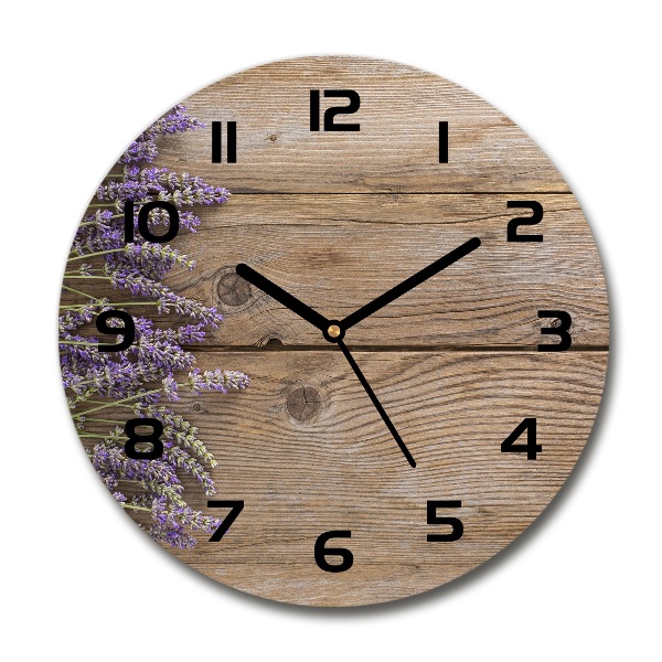 Orologio rotondo con la stampa di lavanda su sfondo effetto legno